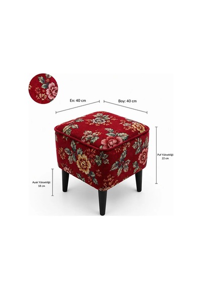 Coart Home Puf - Ayak Uzatma Koltuğu, Ahşap Ayak, Kırmızı, 40x40 Cm, Kare Diğer