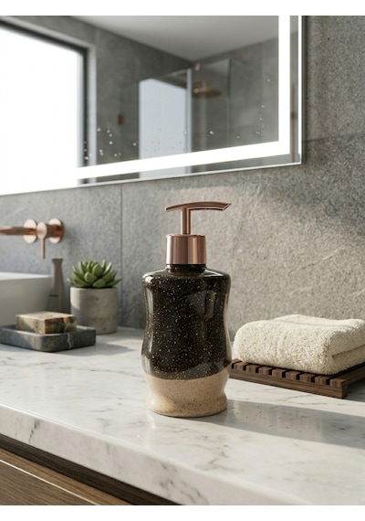 Gold Seramik Sıvı Sabunluk Lüks Banyo & Mutfak Sabun Dispenseri Dekoratif Krem - Kahverengi