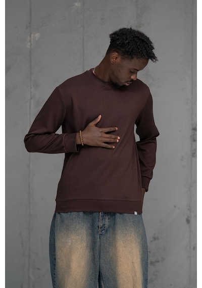 Fbı Slimfit Modal Kumaş Baharlık Sıfır Yaka Likralı Sweatshirt Kahverengi