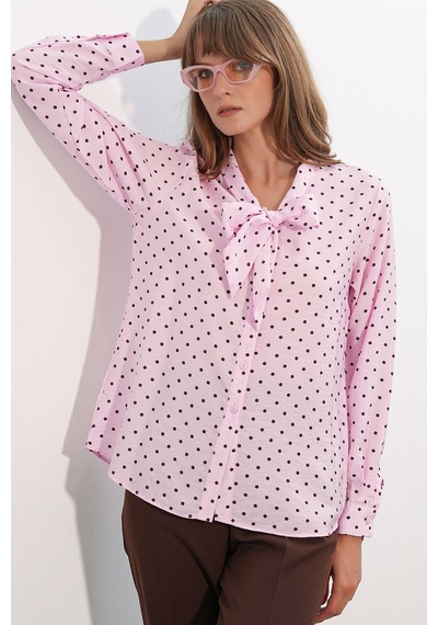 Hiccup Bdart Puantiyeli Poplin Gömlek Bluz Allık Pembe