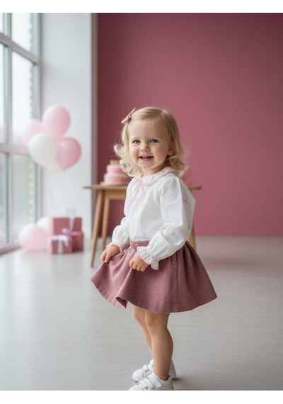 Zekids Kız Bebek Dokulu Kumaş Cepli Kloş Etek-16543 GÜL KURUSU