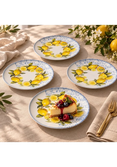 Güral Camelia Limonlu 4lü 20 Cm Porselen Düz Tabak Seti 41963 Diğer