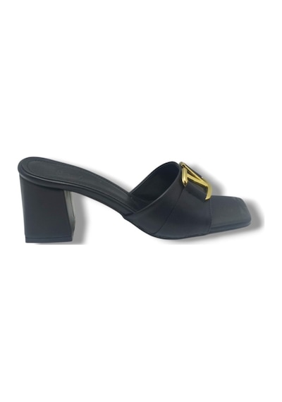 Ceylan Shoes 225-26 Cilt V Tokalı Kalın Topuk Kadın Terlik Siyah