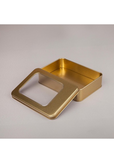 Pencereli Gold Metal Kutu 19x13,5x4,5 Cm