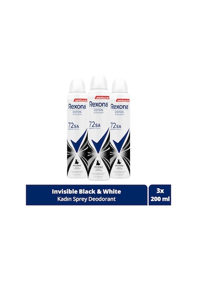 Rexona Invisible Black & White 72 Saat Kadın Sprey Dodrant 3 x 200 ML