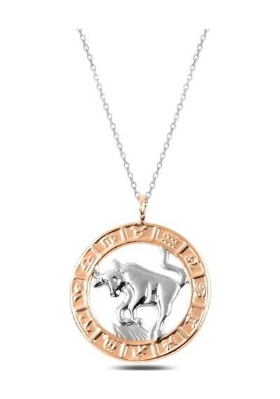 925 Ayar Gümüş Rose Boğa Burcu Kadın Gümüş Kolye Gümüş - Rose Gold