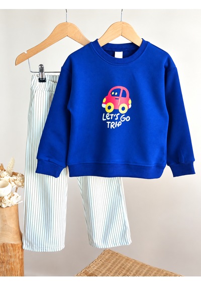 Elzo Collection Erkek Çocuk Ön Arka Araba Ve Yazı Baskılı Sweatshirt Çizgili Gabardin Denim Kot Alt Üst Takım Çok Renkli Elzo Collection Erkek Çocuk Ön Arka Araba Ve Yazı Baskılı Sweatshirt Çizgili Gabardin Denim Kot Alt Üst Takım Çok Renkli