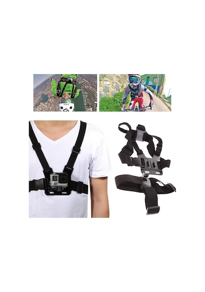 Gopro Uyumlu Kafa Bandı Göğüs Bandı Ve Monopod- Seti Siyah