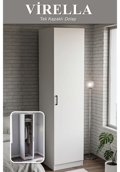Virella Gardrop Askılı Elbise Dolabı Raflı Elbise Dolabı Beyaz