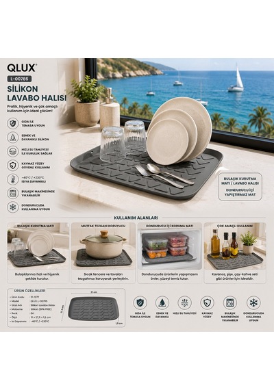 Qlux L-00785 Silikon Bulaşık Ve Lavabo Kurutma Matı Diğer
