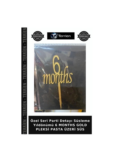 Özel Seri Parti Detayı Süsleme Yıldönümü 6 Months Gold Pleksi Pasta Üzeri Süs Altın