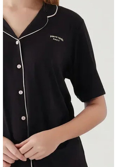 Pierre Cardin 7715 Kadın Kısa Kollu Gömlek Pijama Takımı-siyah Siyah