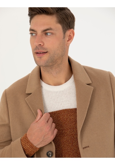 Pierre Cardin Camel Yün Karışımlı Ekstra Slim Fit Kaşe Kaban 50270887-vr015
