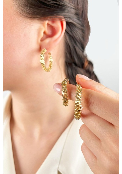 Halka Tırtıklı Küpe 3cm - Gold çok renkli