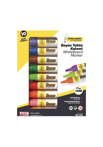 Hobi-Marketart Brons Whiteboard Marker Beyaz Tahta Kalemi Seti 10 Renk