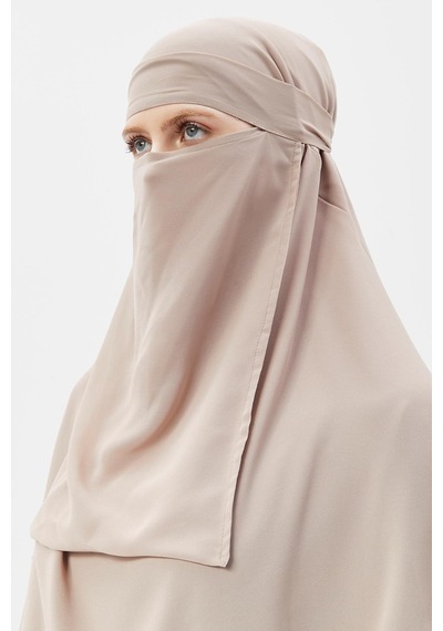 Altobeh Hazır Pratik Şifon Üç Katlı Peçeli Üçgen Hac Umre Şalı Sufle Hijab Nikap Kum Beji