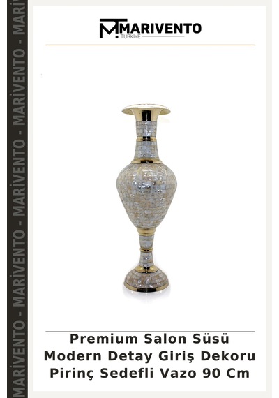 Premium Salon Süsü Modern Detay Giriş Dekoru Pirinç Sedefli Vazo 90 Cm Diğer