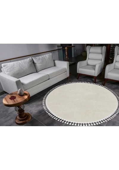 Valeryhome Vl Comfort Düz Saçaklı Peluş Düz Yolluk Ekru Ekru