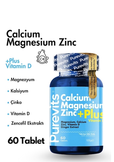 Purevits Kalsiyum Magnezyum- Çinko- Vitamin D Plus - 60 Adet Tablet