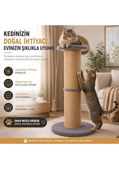 Dev Büyük Boy Kedi Tırmalama Borusu, 20 Cm Çaplı 90 Cm Yüksek Gerginlik Azaltıcı Tırmalama Yüzeyli Üstten Otu