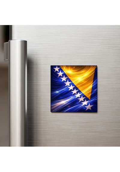 Bosna Hersek Bosnia And Herzegovina Abstract Ülke Bayraklı Buzdolap Magneti - 9x9 Cm