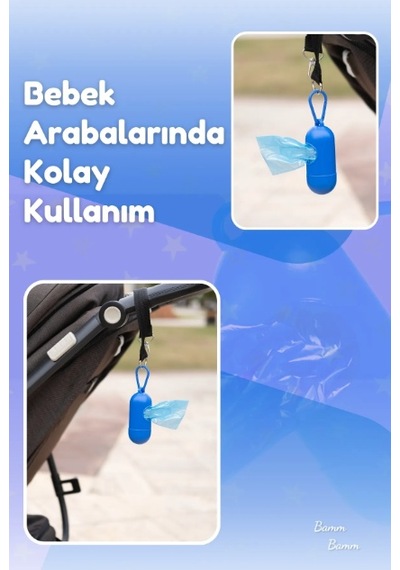Bamm Bamm Çanta Boy Kirli Bebek Bezi Çöp Poşeti ve Taşıma Çantası (Mavi)
