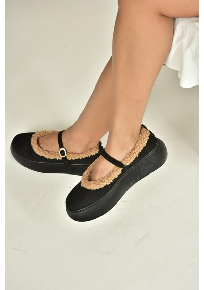 Fox Shoes V811269502 Siyah Süet İçi Kürklü Günlük Kadın Ayakkabı Siyah