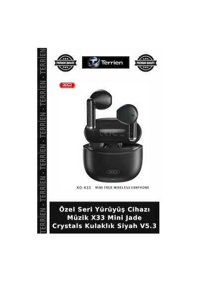 Özel Seri Yürüyüş Cihazı Müzik X33 Mini Jade Crystals Kulaklık Siyah V5.3