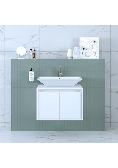 Banos Banyo Roomart Ld7 65 Cm Ayaksız 2 Kapaklı Lavabolu Mat Beya Mat Beyaz