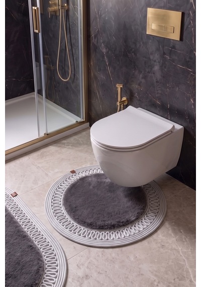 Banyo Paspası Takımı 60x100+60x60 Cm İç Trikot Antrasit Gri & Gümüş