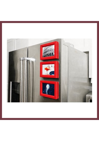 Storeşahin 3d Baskı 3lü Magnet Fotoğraf Çerçevesi Seti - Buzdolabı İçin Mini Manyetik Resim Çerçevesi, Dekoratif Magnet-kırmızı Shn0720