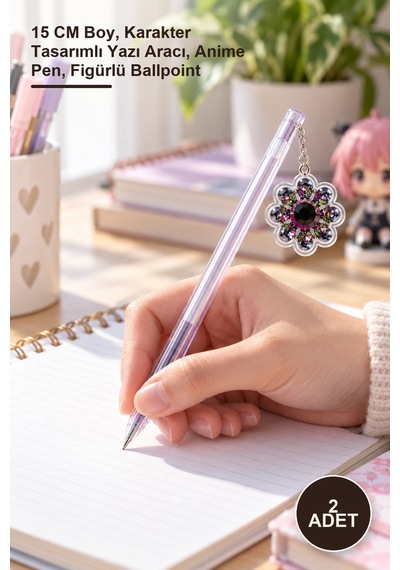 2 Adet Anime Figür Tükenmez Kalem 15 Cm Boy, Karakter Tasarımlı Yazı Aracı, Anime Pen, Figürlü Ballpoint 1