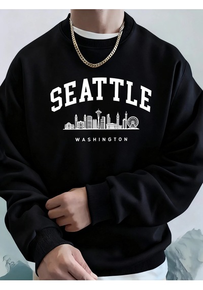 Startmore Tarzsokak Seattle Washington Mektup Yaratıcı Baskılı Moda Spor Giyim Erkek Cep Sıcak Üst Polar Tüm Maç Siyah