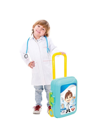Eğitici Oyuncak Doktor Seti Çantalı Tekerlekli Valizli 15 Parça Çocuk Oyun Seti