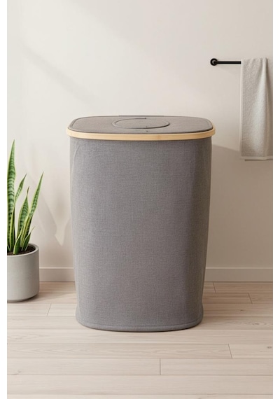 Digithome Bambu Kirli Çamaşır Sepeti Kapaklı Banyo Düzenleyici Sepet 37x23,5 Cm Kahverengi