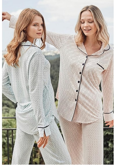 Bone Club 5125 Mavi Noktalı Önden Düğmeli Lohusa Pijama Tk