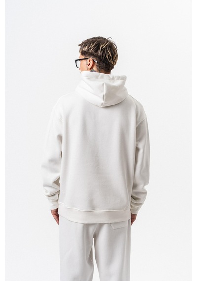 Erkek Respire Yazı Detaylı Kapüşonlu Basic Oversize Hoodie Ekru