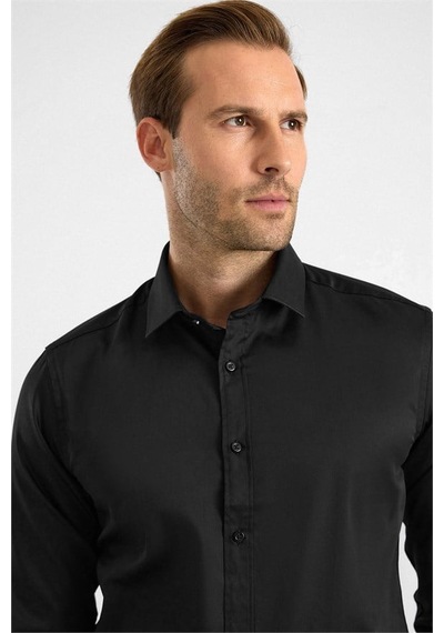 Süvari Siyah Slim Klasik Yaka Düz Casual Gömlek Sgm1008400025-s09