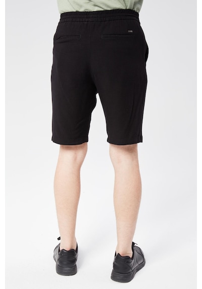Braccas Erkek Beli Lastikli Bağcıklı Keten Karışımlı Slim Fit Jogger Şort Siyah Siyah