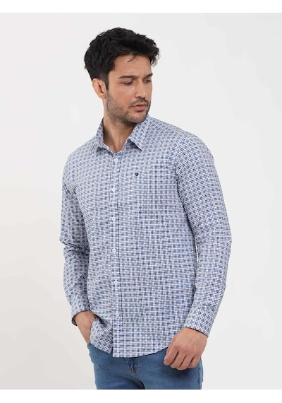 Dufy Mavi Erkek Slim Fit Puantiyeli Brent Düğmeli Yaka Uzun Kol Gömlek - 104354-mavi Mavi