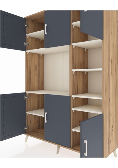 Hyperion Dolap 10 Raflı 6 Kapaklı 132x44x195 Çam-antrasit/aytaşı Çam