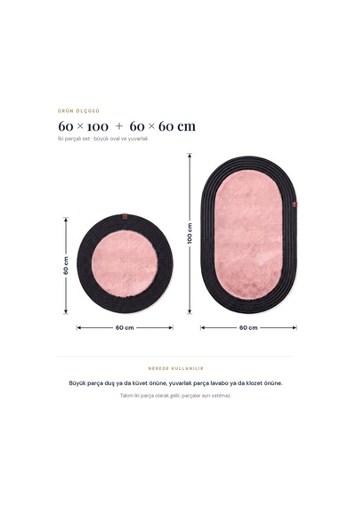 Banyo Paspası Takımı 60x100+60x60 Cm Düz Pembe & Siyah