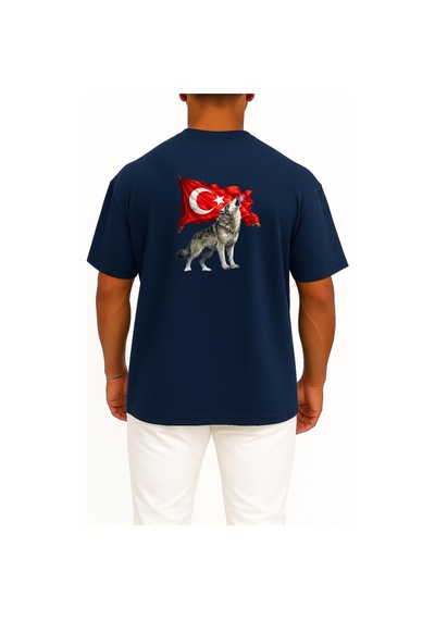 Bahriyeli Collection Oversize Türkün Nefesi Göğüs Ve Sırt Baskılı Unisex T-shirt Lacivert