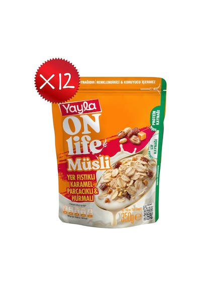 Yayla Onlife Yer Fıstıklı Karamel Parçacıklı Ve Hurmalı Müsli 350 G X12