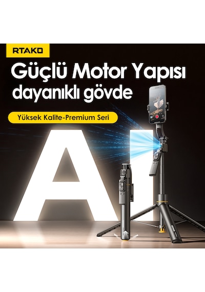 360 Motorlu Aı Yüz Takipli Selfie Stick Tripod Bluetooth Kumandalı Şarjlı Telefon Tutucu