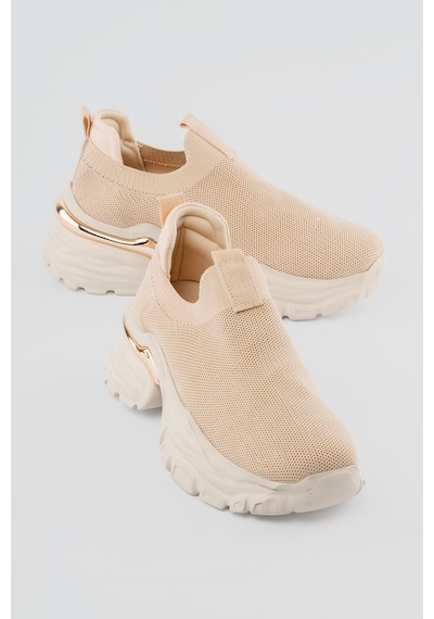 Mubiano Kadın Sneaker Kalın Taban Slip On Spor Ayakkabı Aurex Bej Bej