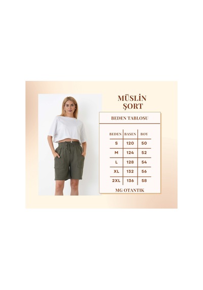 The Voler Müslin Şort Kadın Yüksek Bel Oversize Rahat Kesim Cepli %100 Pamuklu Yazlık Şort Haki The Voler Müslin Şort Kadın Yüksek Bel Oversize Rahat Kesim Cepli %100 Pamuklu Yazlık Şort Haki