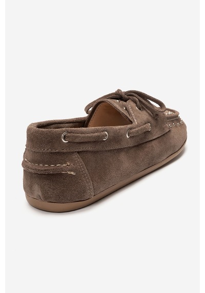 Luvishoes Cuesta Vizon Süet Hakiki Deri Troklu Bağcıklı Kadın Loafer Ayakkabı