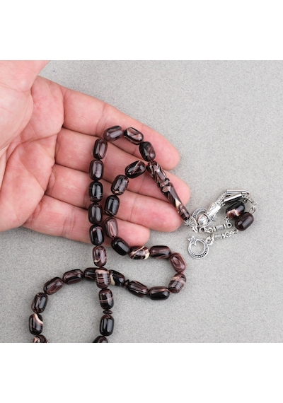 Sıkma Kehribar Kapsül Kesim Alpaka Püsküllü 7x11mm Tesbih 97156795