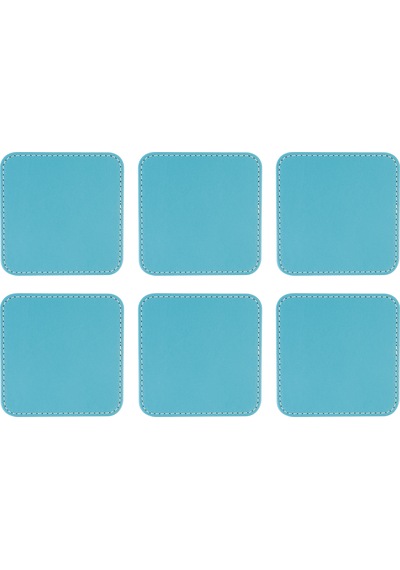 Bardak Altlığı,6 Lı Set,masaüstü Kare Cup Coaster,vegan Suni Deri,11x11 Cm.,turkuaz